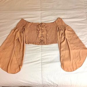 Windsor off the shoulder, Front lace Tan/Cream Top/ Blouse